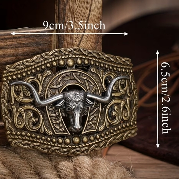Western Longhorn Bull Head Belt Buckle Bronze Gold Silver Rodeo Cowboy Cowgirl - Picture 2 of 4